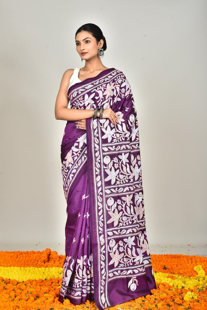 BANGALORE SILK KANTHA SAREE