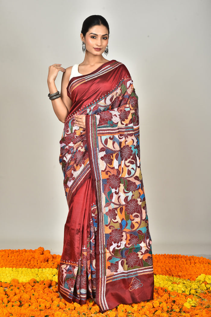 BANGALORE SILK KANTHA SAREE