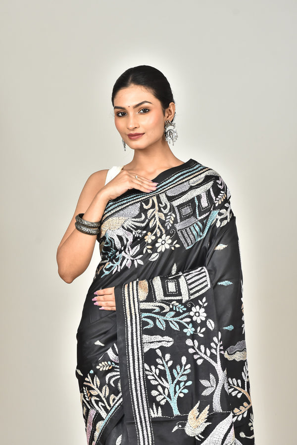 BANGALORE SILK KANTHA SAREE