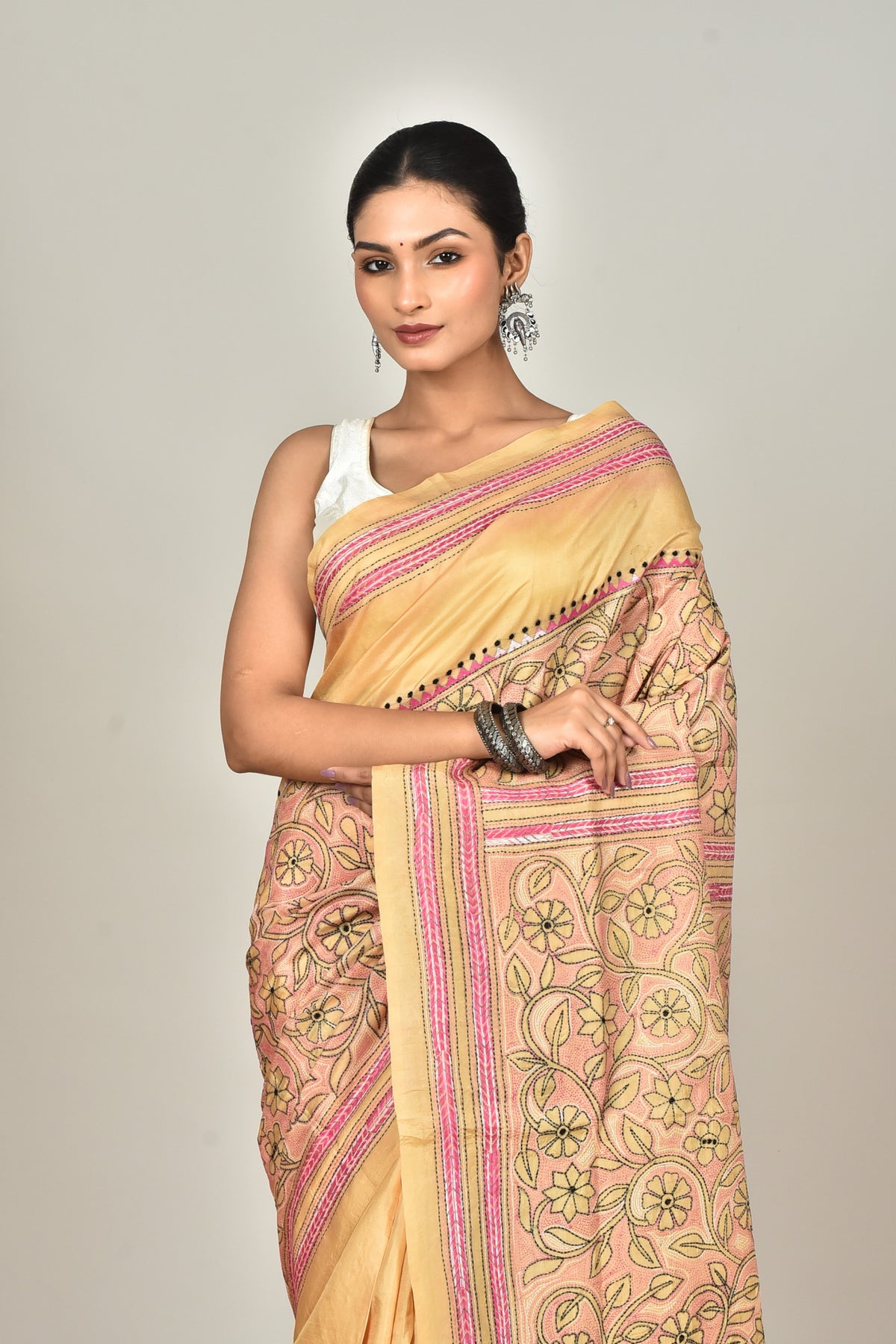 BANGALORE SILK REVERSE KANTHA SAREE
