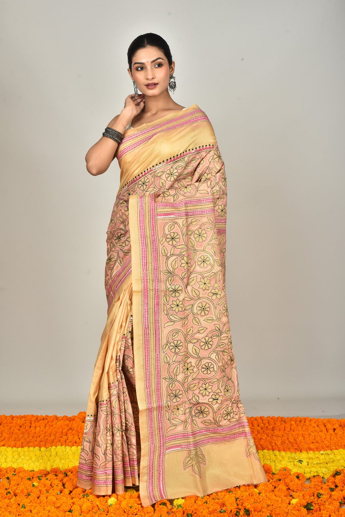 BANGALORE SILK REVERSE KANTHA SAREE