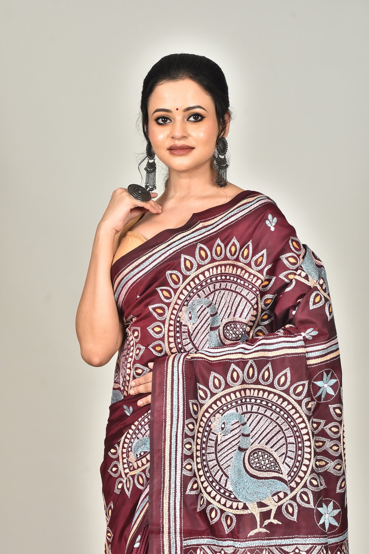 BANGALORE SILK REVERSE KANTHA SAREE
