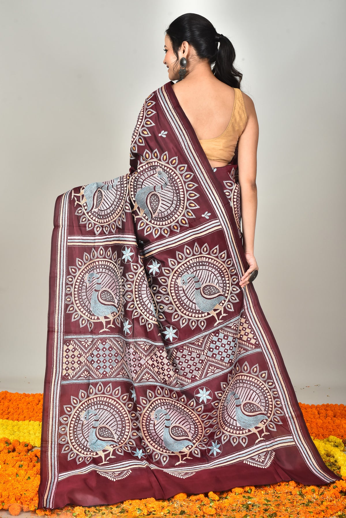 BANGALORE SILK REVERSE KANTHA SAREE