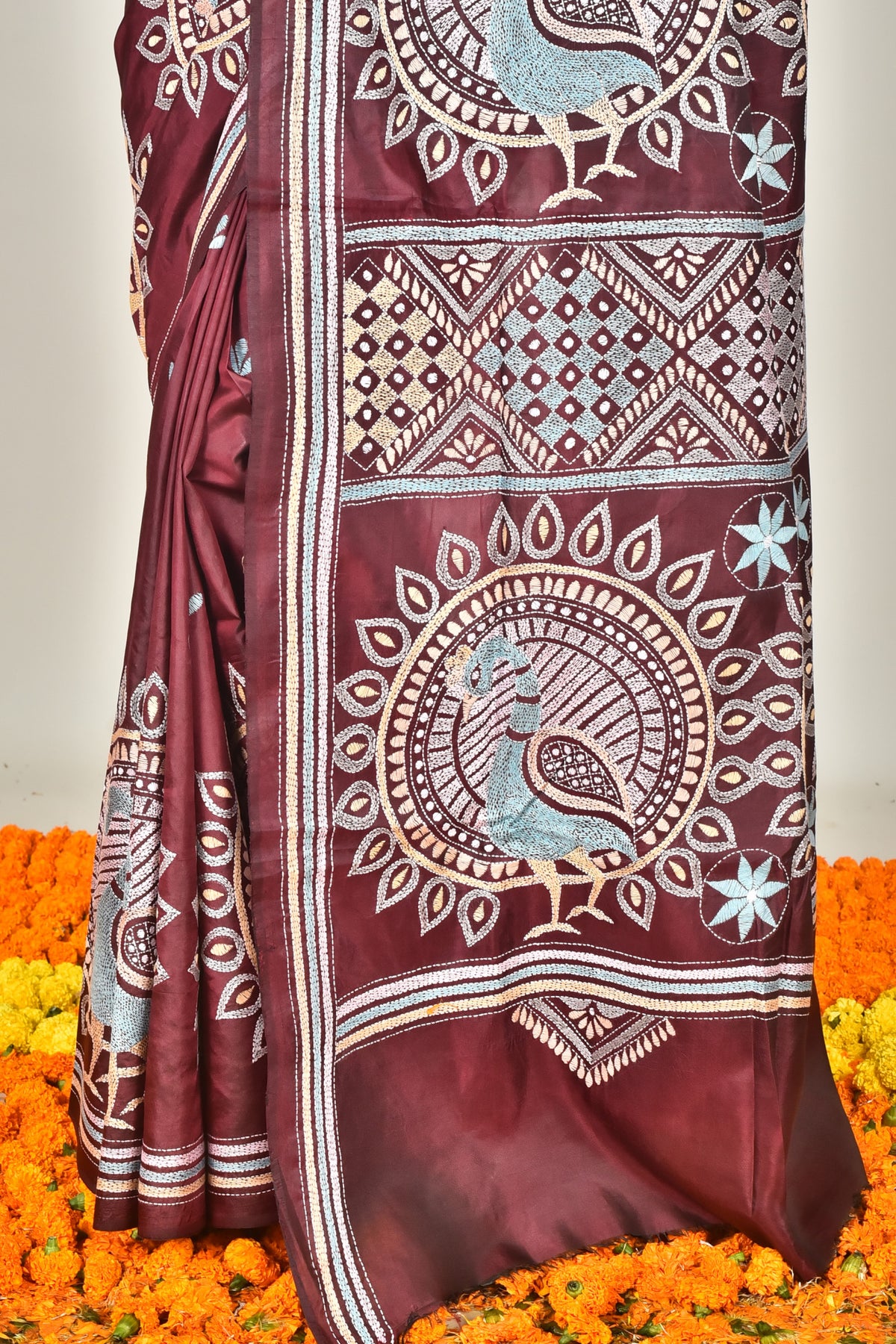 BANGALORE SILK REVERSE KANTHA SAREE