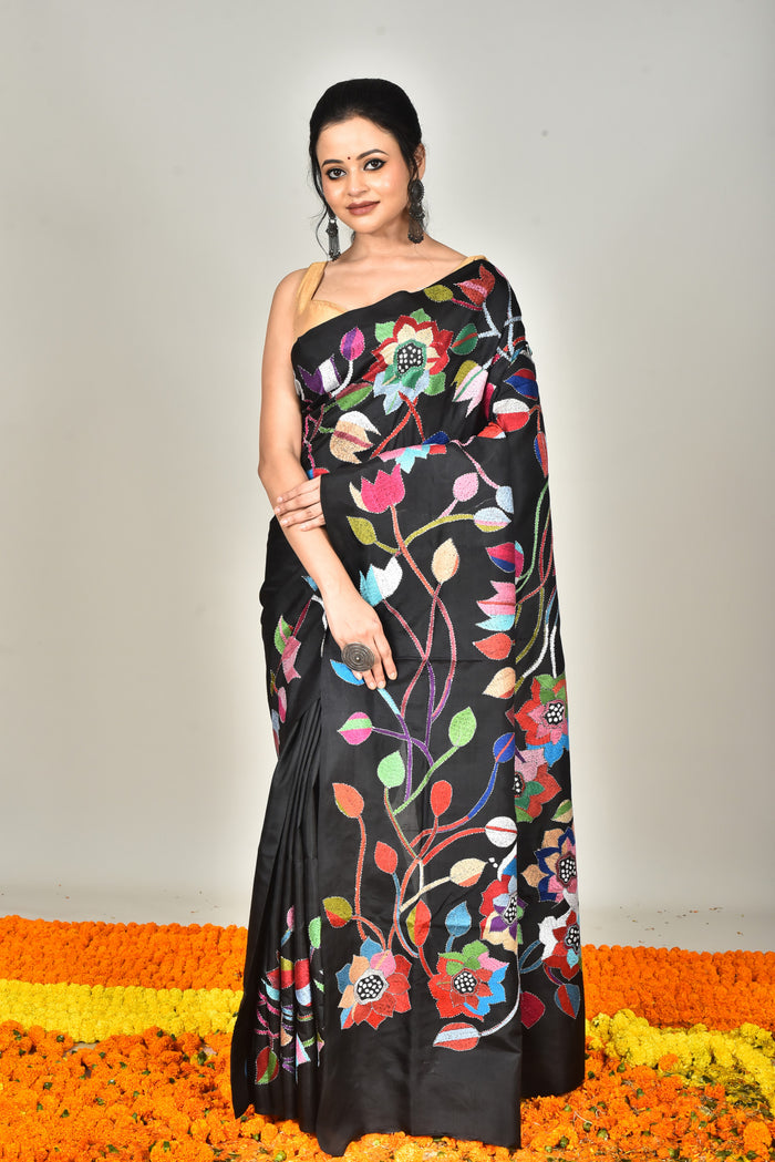 BANGALORE SILK REVERSE KANTHA SAREE