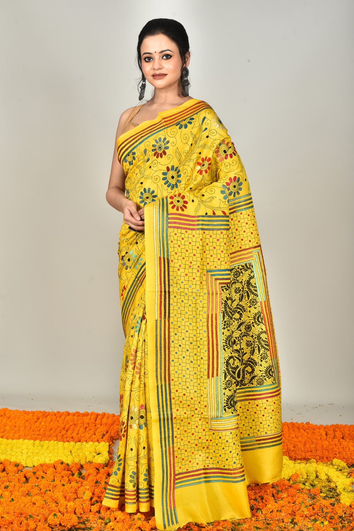 BANGALORE SILK REVERSE KANTHA SAREE