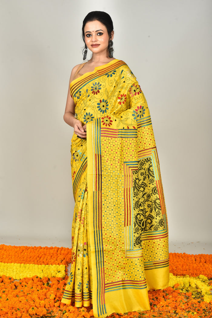 BANGALORE SILK REVERSE KANTHA SAREE