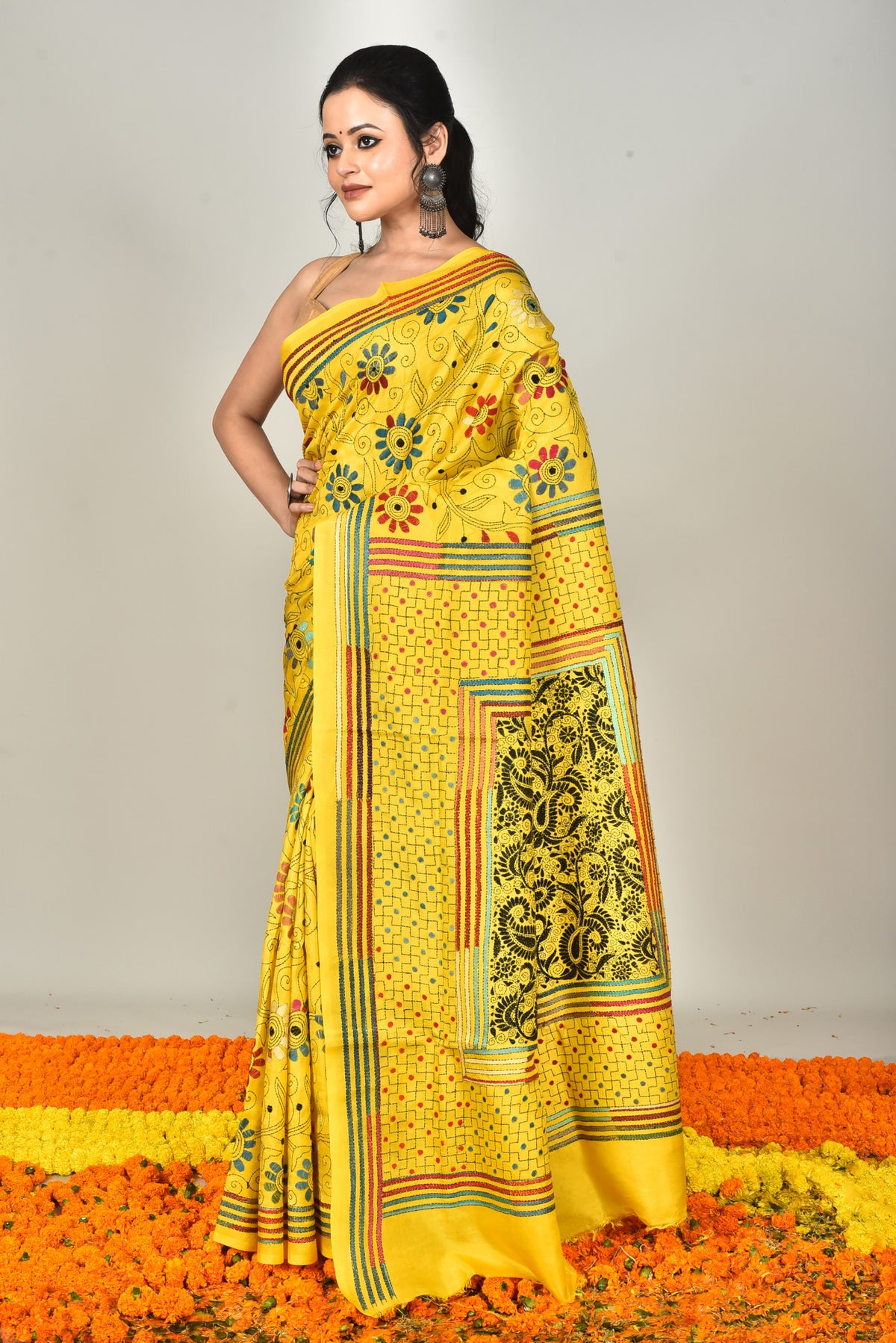 BANGALORE SILK REVERSE KANTHA SAREE