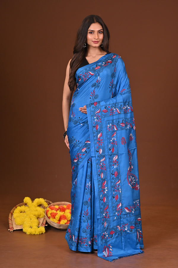 NEELAMBHA BLENDED SILK KANTHA SAREE