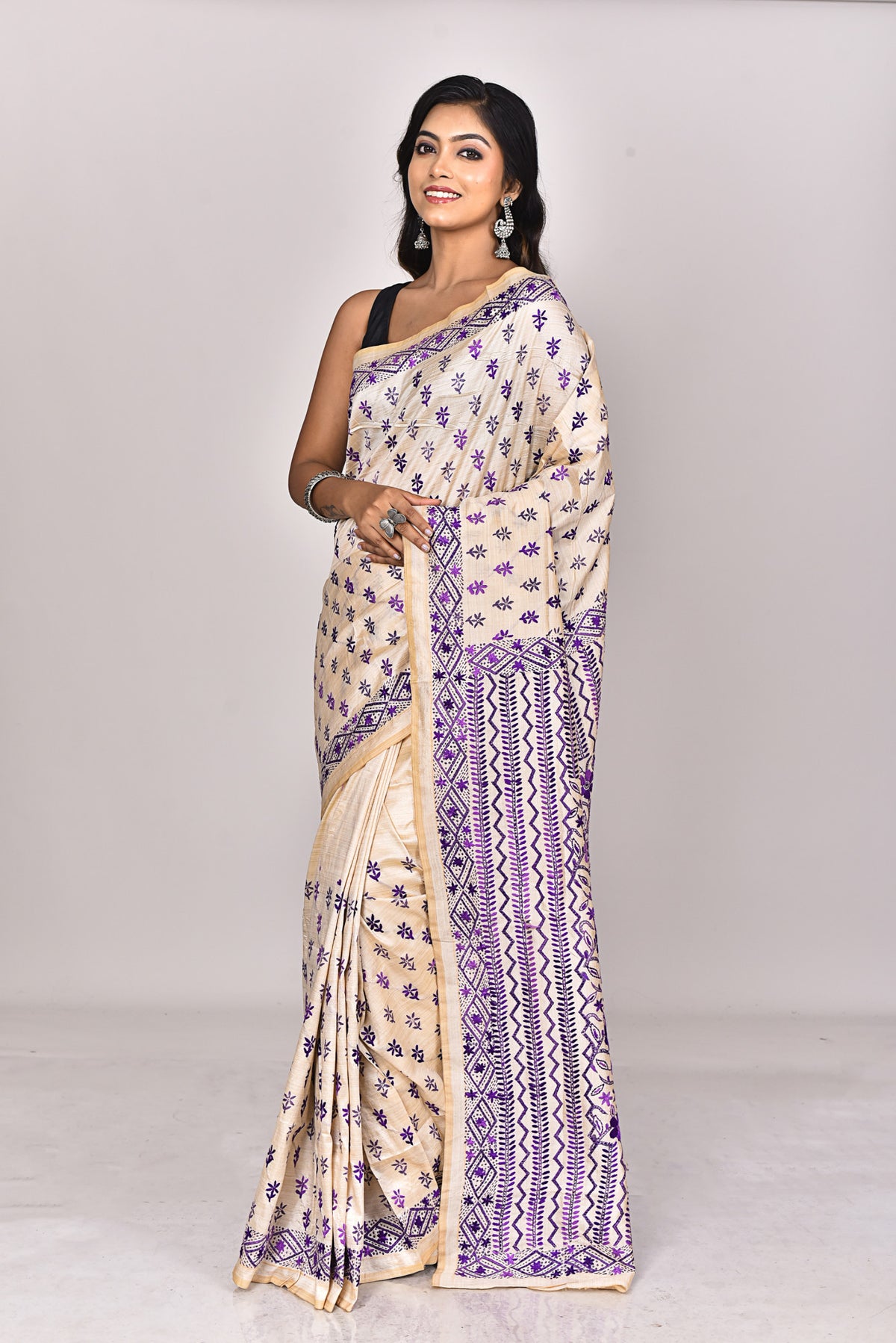 CHANDERI BLOCK FULKARI SAREE