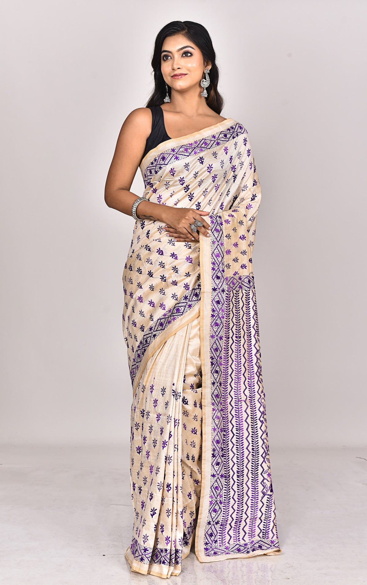 CHANDERI BLOCK FULKARI SAREE