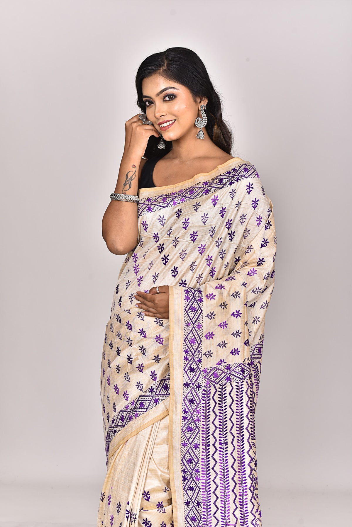 CHANDERI BLOCK FULKARI SAREE