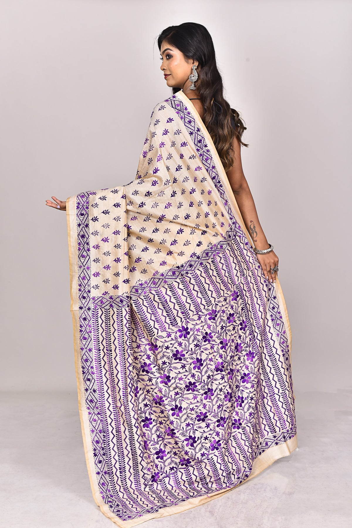 CHANDERI BLOCK FULKARI SAREE