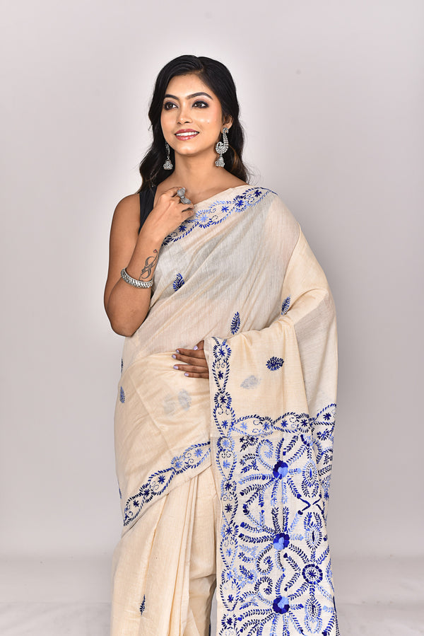 CHANDERI BLOCK FULKARI SAREE