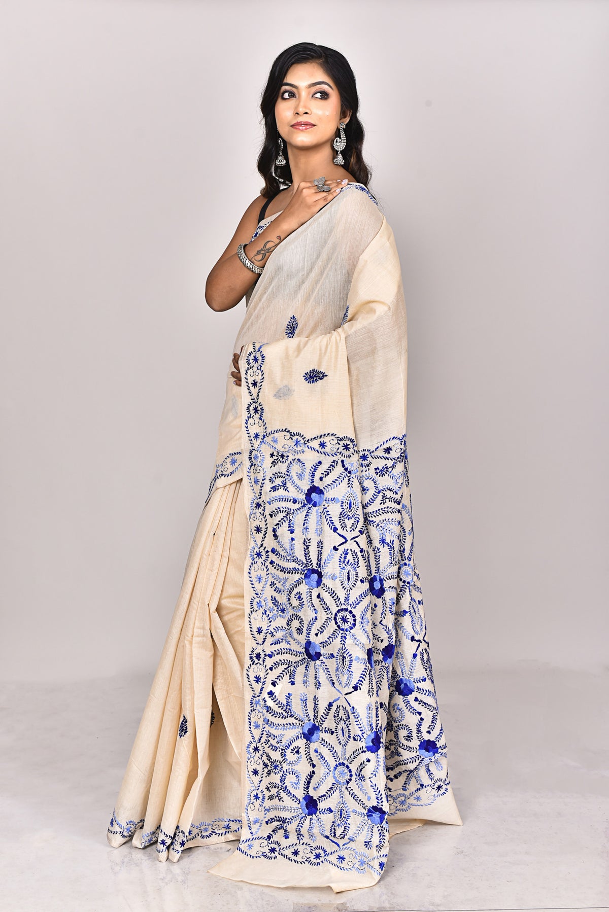 CHANDERI BLOCK FULKARI SAREE