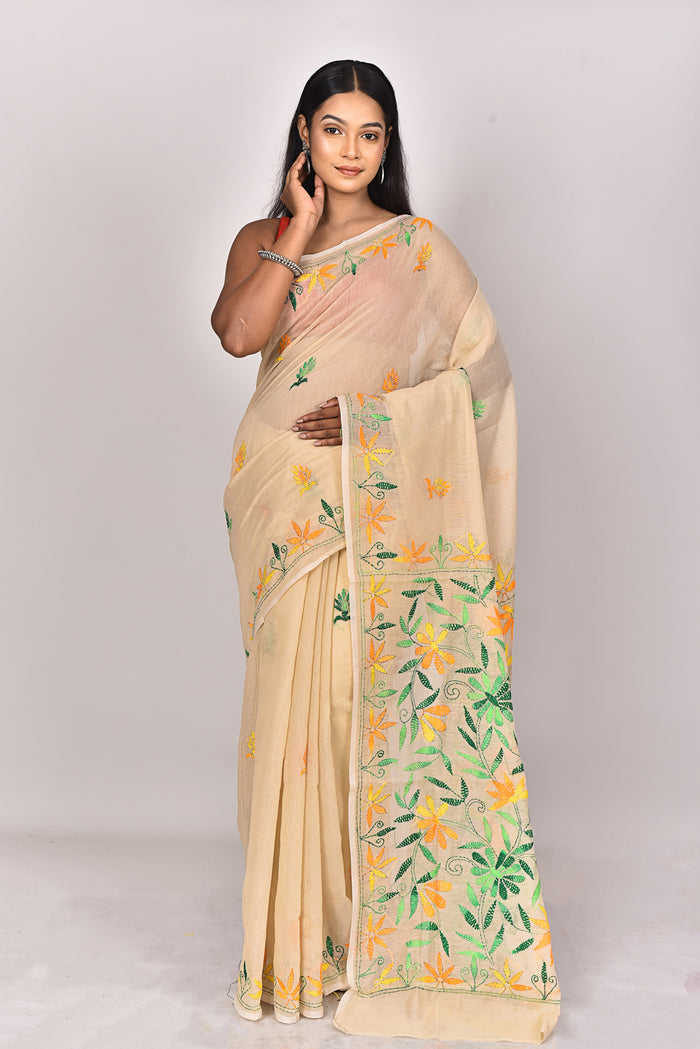CHANDERI BLOCK FULKARI SAREE