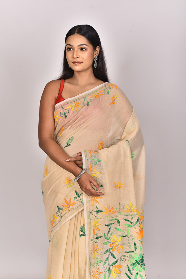 CHANDERI BLOCK FULKARI SAREE