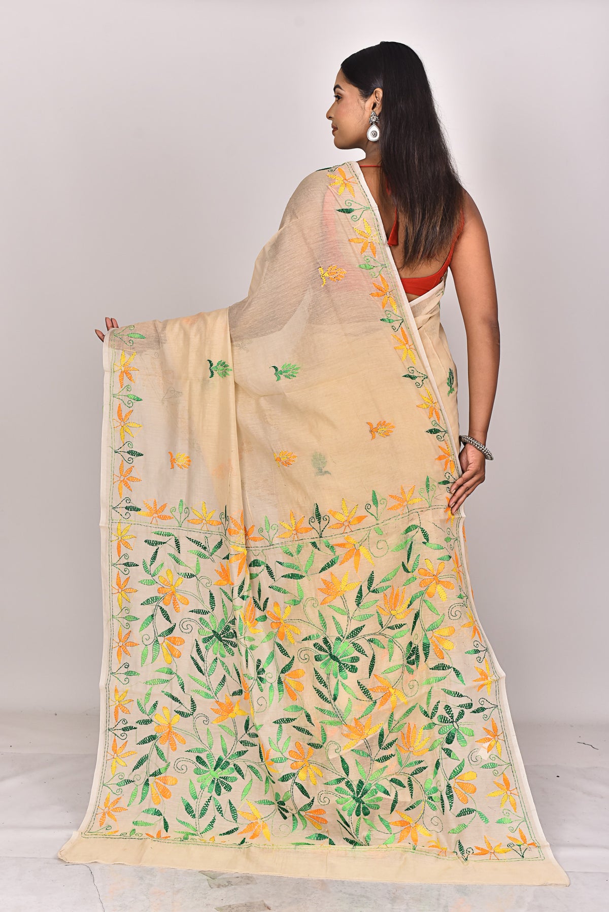 CHANDERI BLOCK FULKARI SAREE