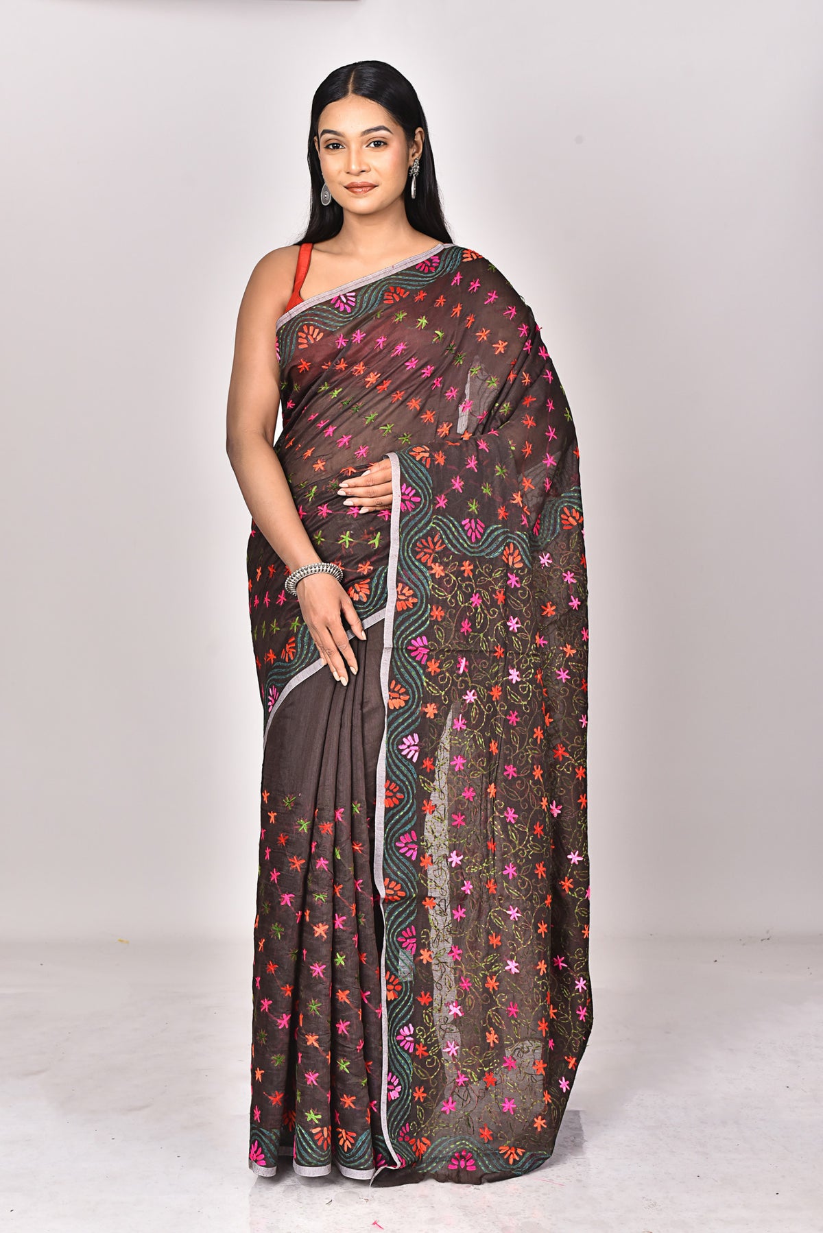 CHANDERI BLOCK FULKARI SAREE