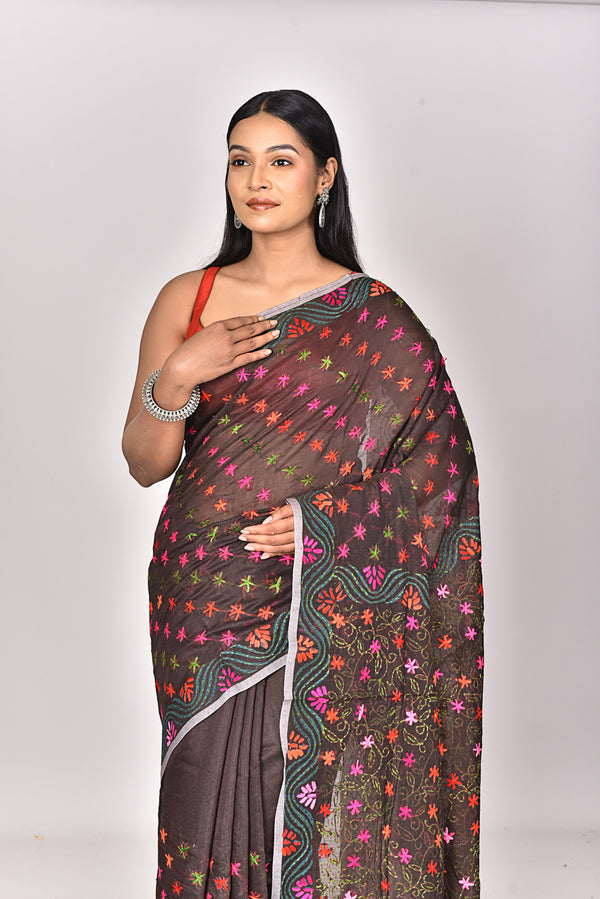 CHANDERI BLOCK FULKARI SAREE