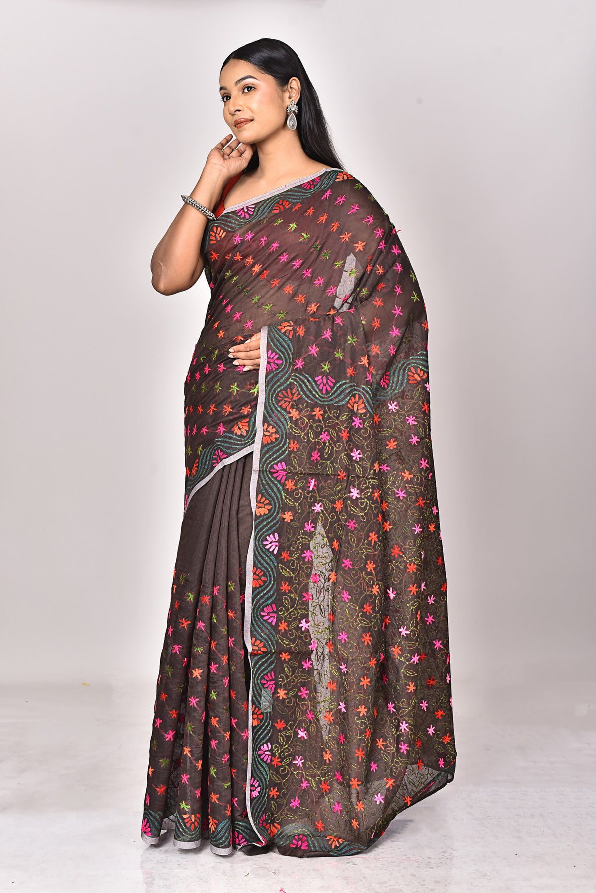 CHANDERI BLOCK FULKARI SAREE