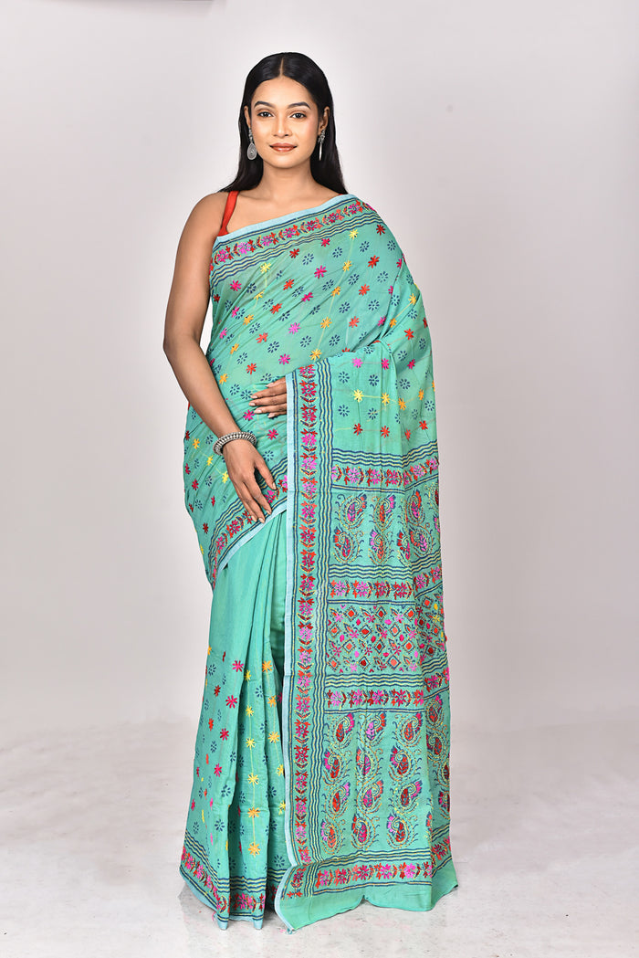 CHANDERI BLOCK FULKARI SAREE