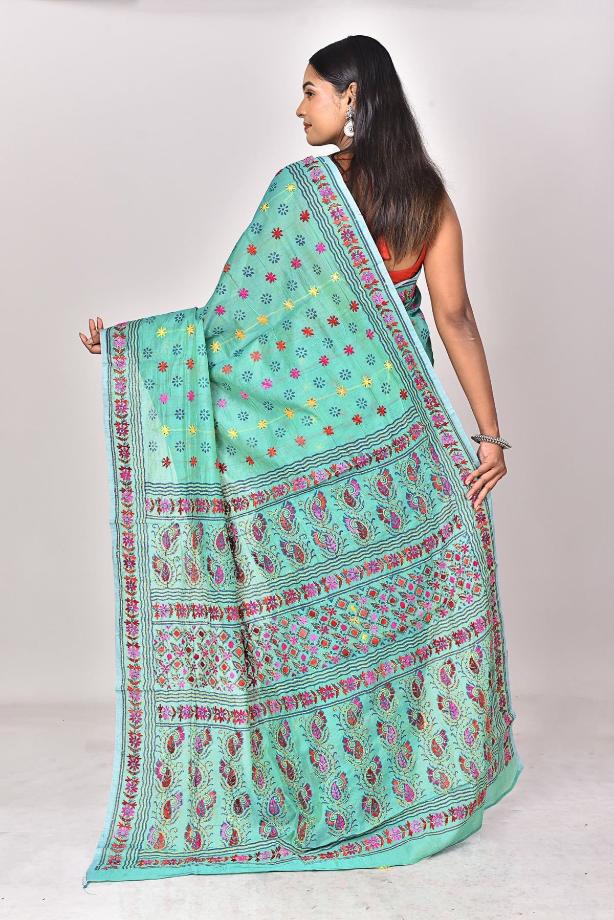 CHANDERI BLOCK FULKARI SAREE