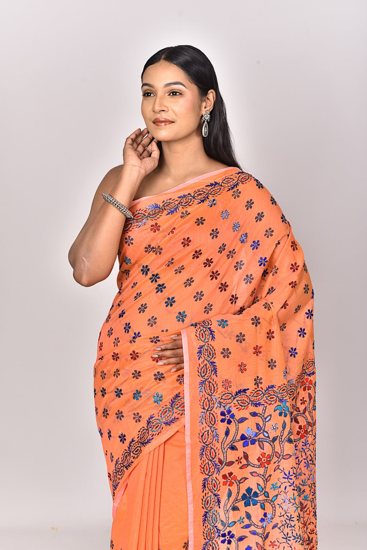 CHANDERI BLOCK FULKARI SAREE