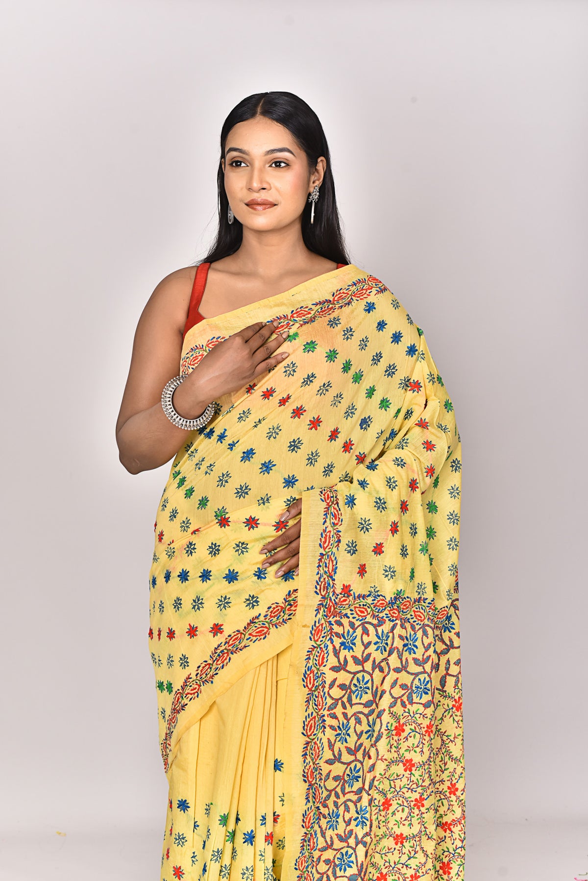 CHANDERI BLOCK FULKARI SAREE