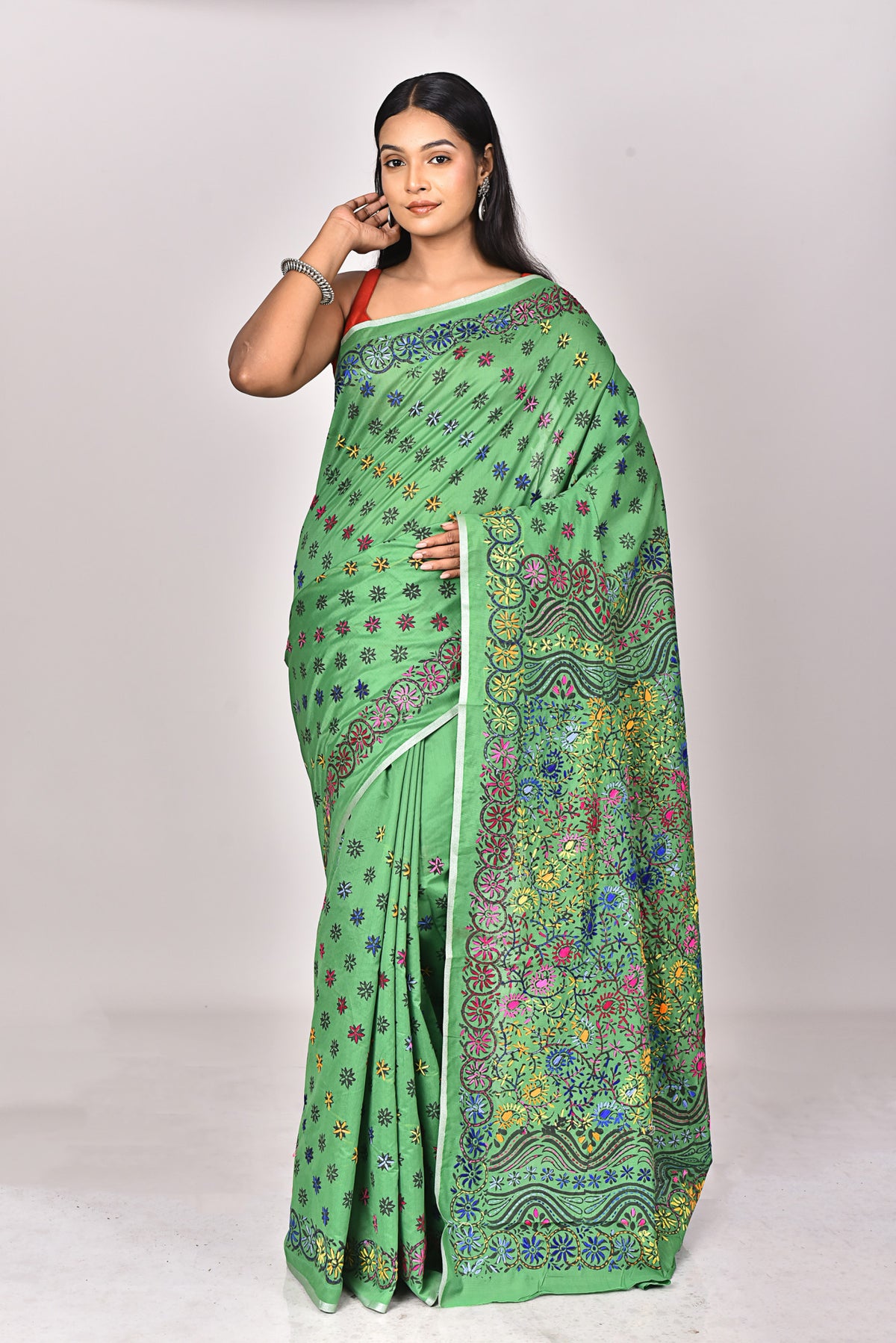 CHANDERI BLOCK FULKARI SAREE