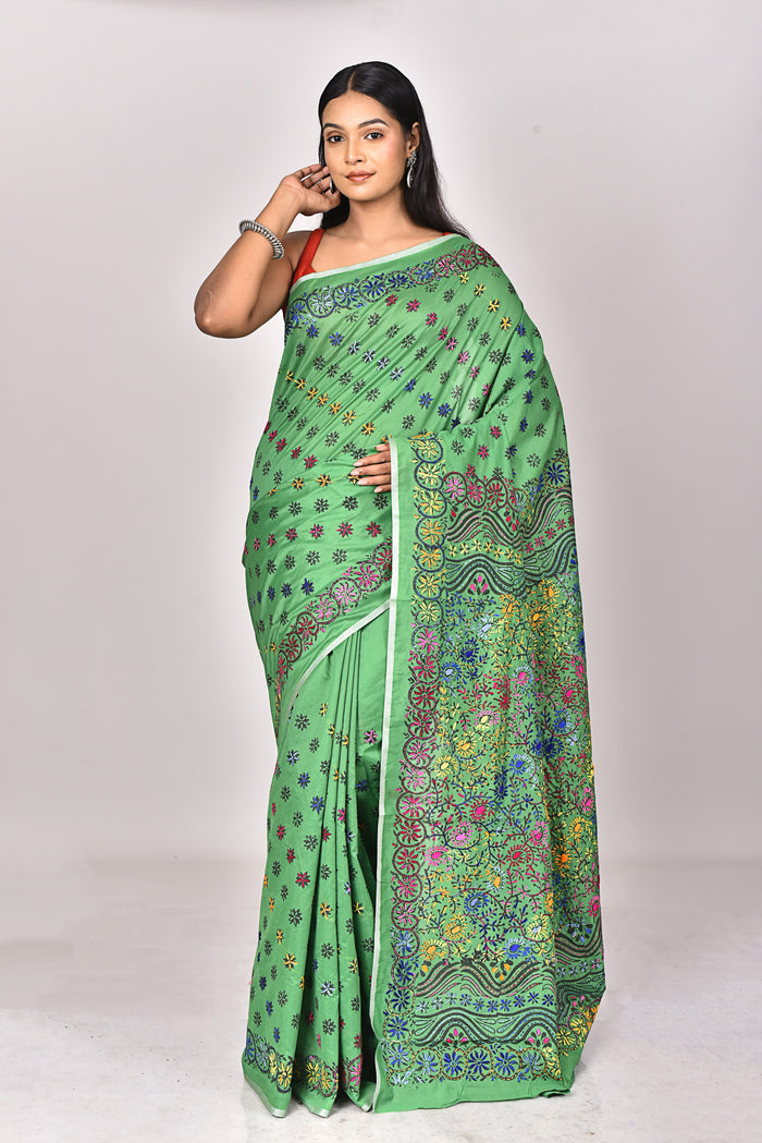 CHANDERI BLOCK FULKARI SAREE