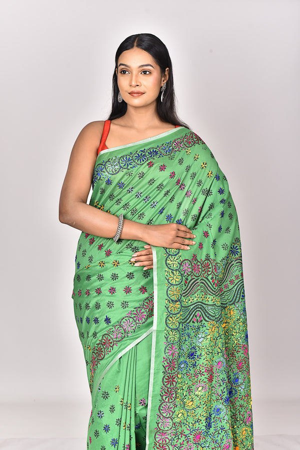 CHANDERI BLOCK FULKARI SAREE