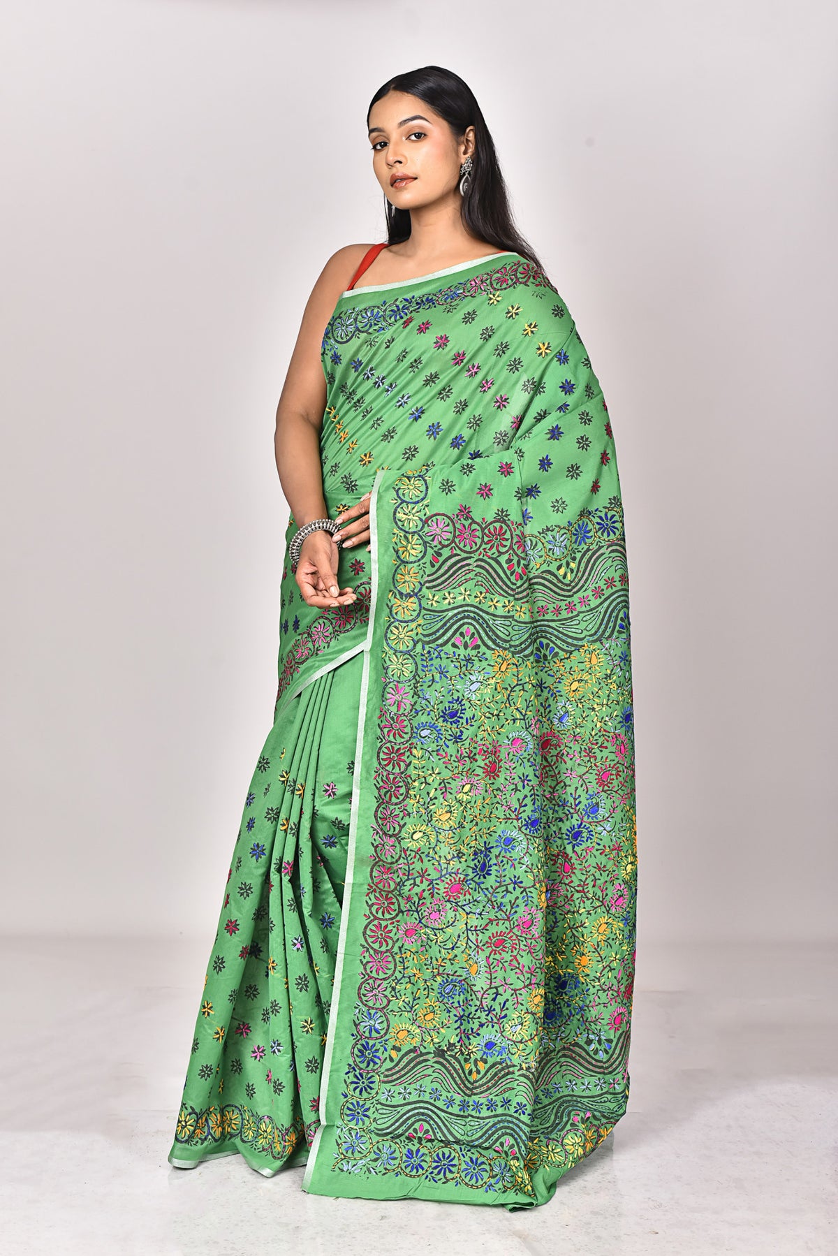 CHANDERI BLOCK FULKARI SAREE