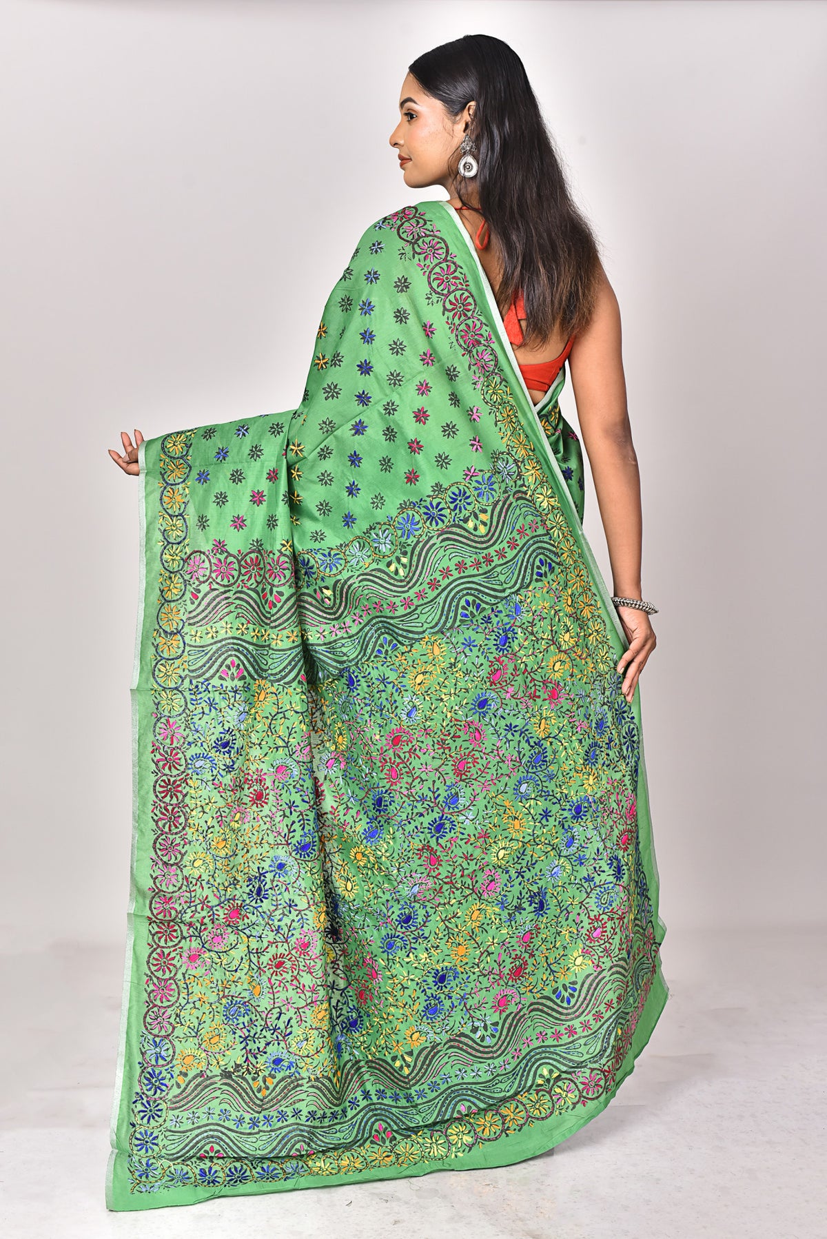CHANDERI BLOCK FULKARI SAREE