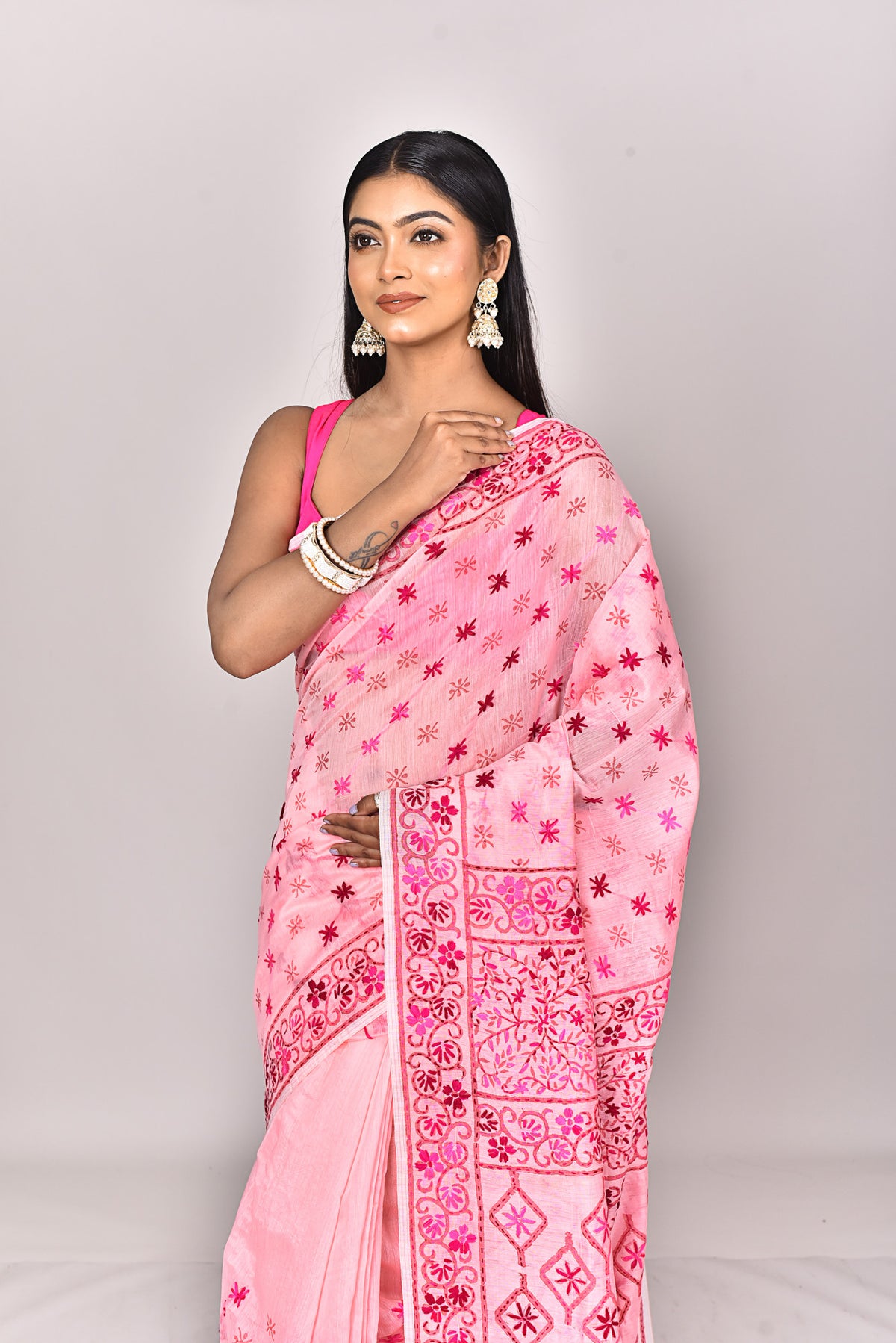 CHANDERI BLOCK FULKARI SAREE