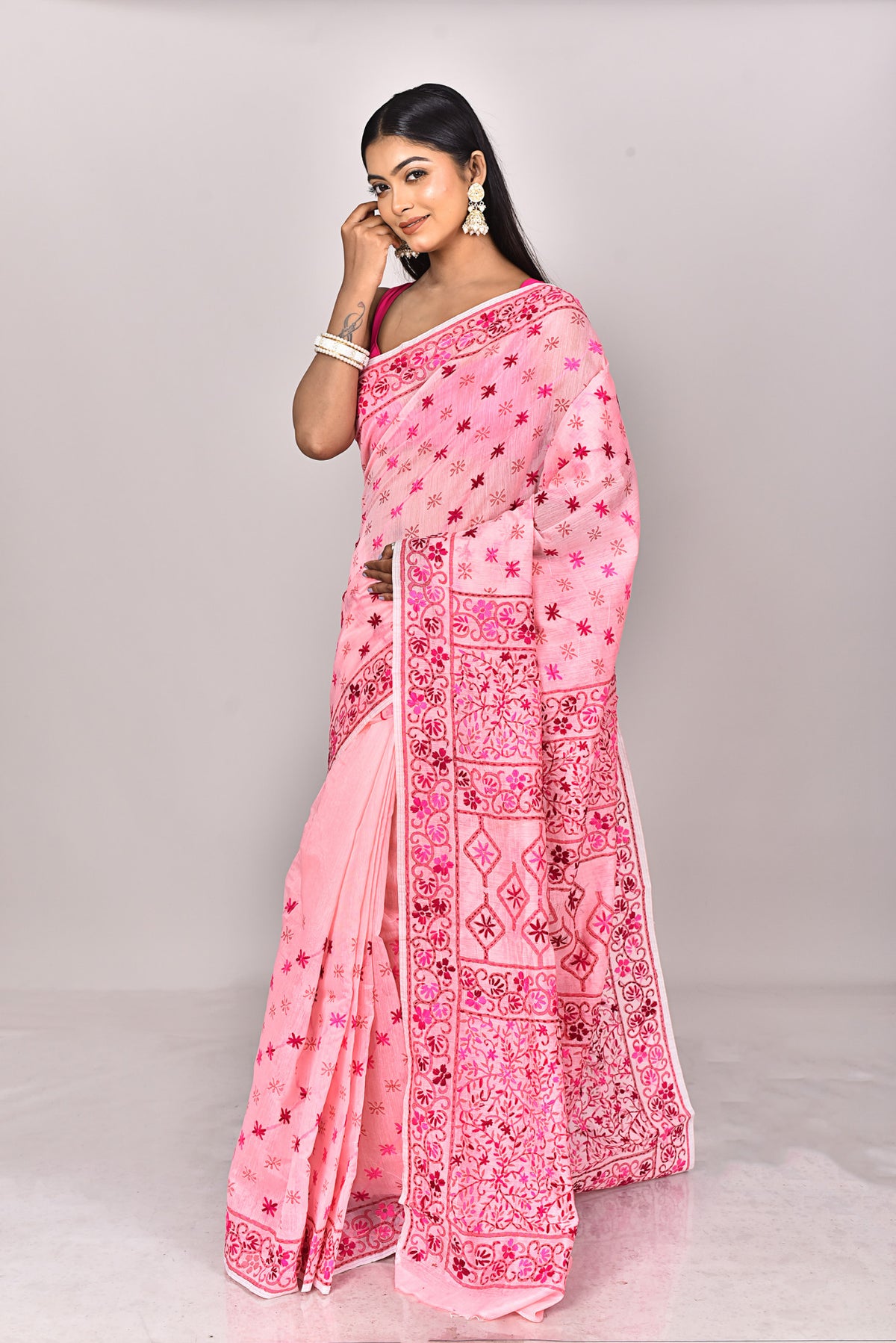 CHANDERI BLOCK FULKARI SAREE