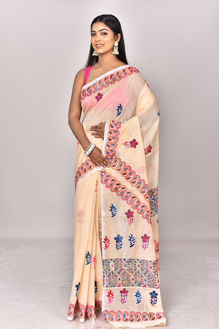 CHANDERI BLOCK FULKARI SAREE