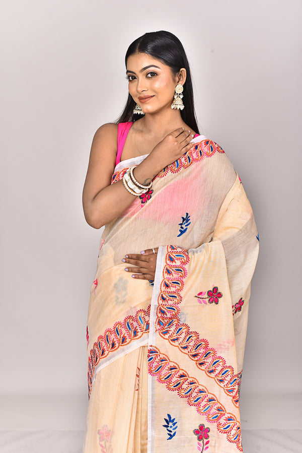 CHANDERI BLOCK FULKARI SAREE