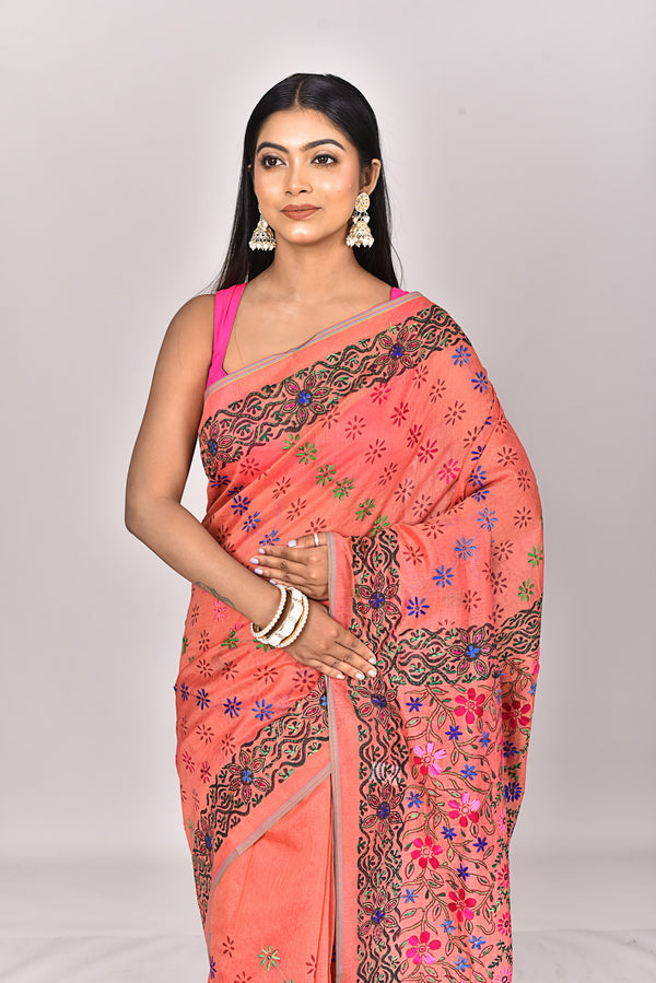 CHANDERI BLOCK FULKARI SAREE