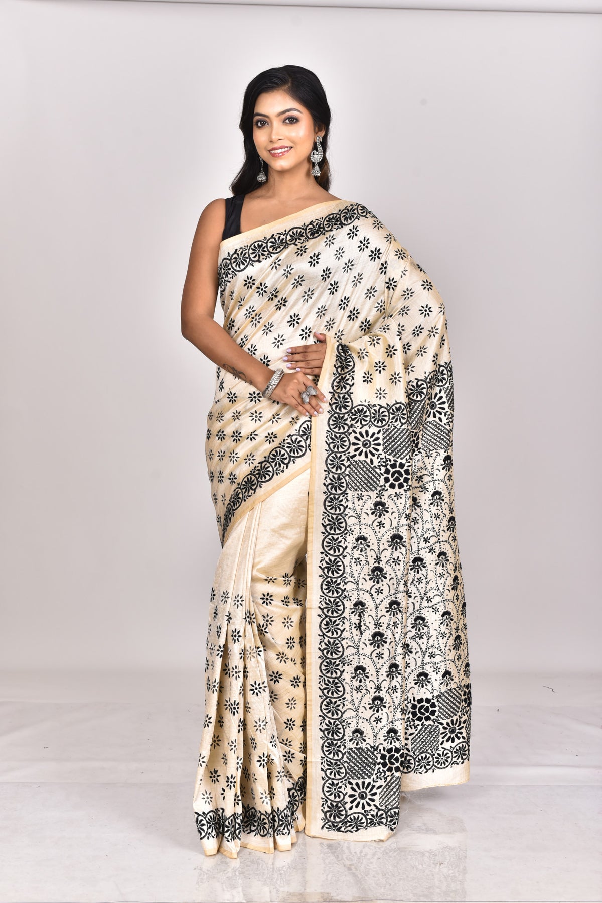 CHANDERI BLOCK FULKARI SAREE