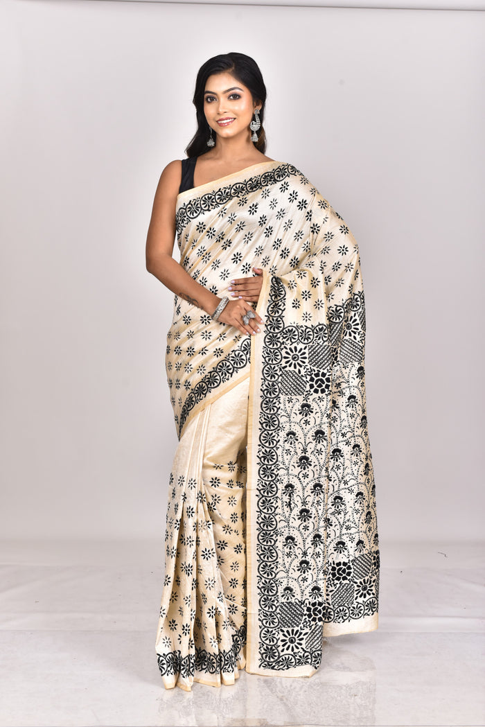 CHANDERI BLOCK FULKARI SAREE