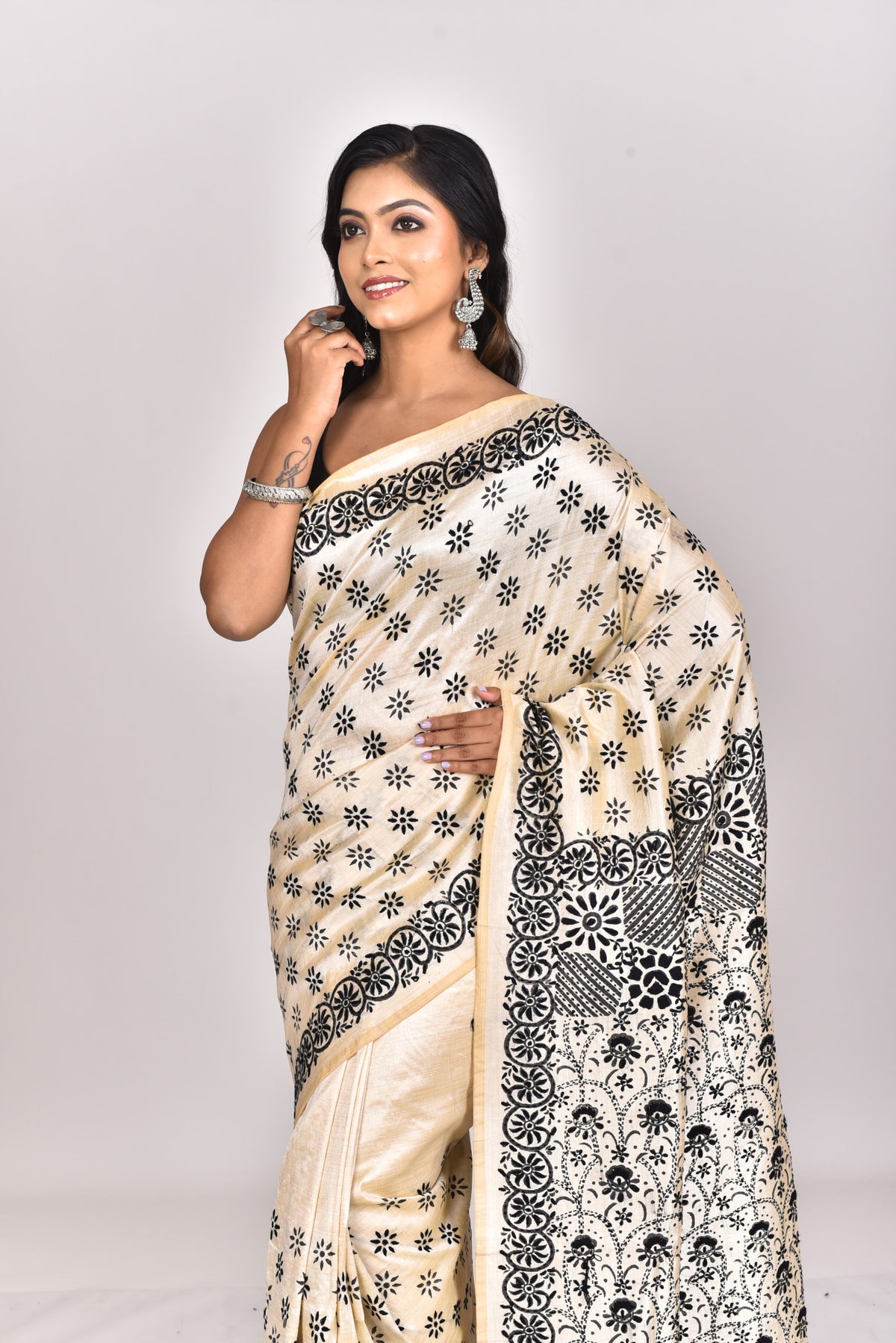 CHANDERI BLOCK FULKARI SAREE