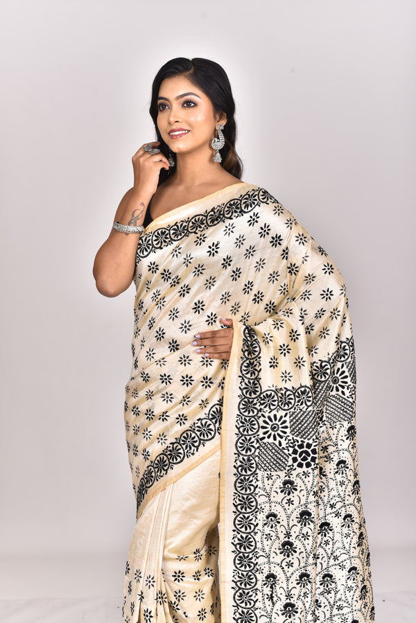 CHANDERI BLOCK FULKARI SAREE