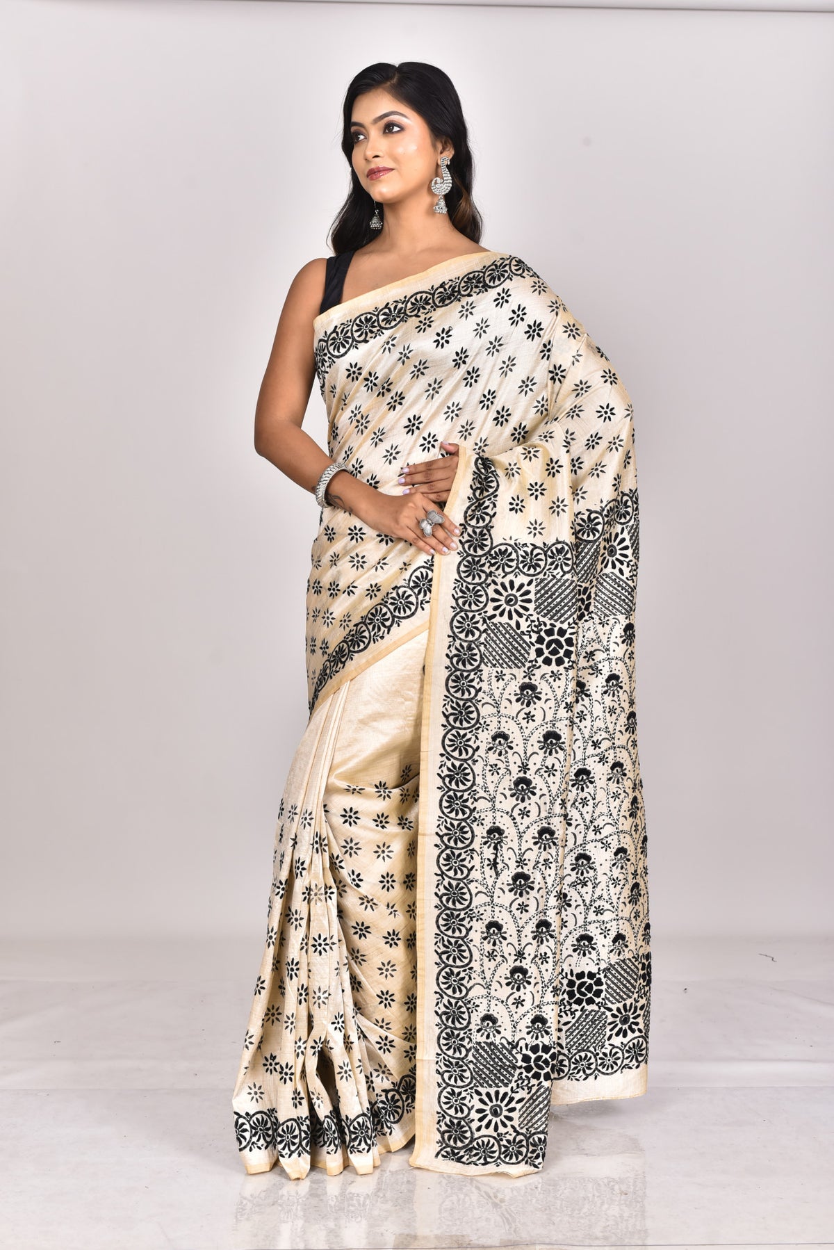 CHANDERI BLOCK FULKARI SAREE