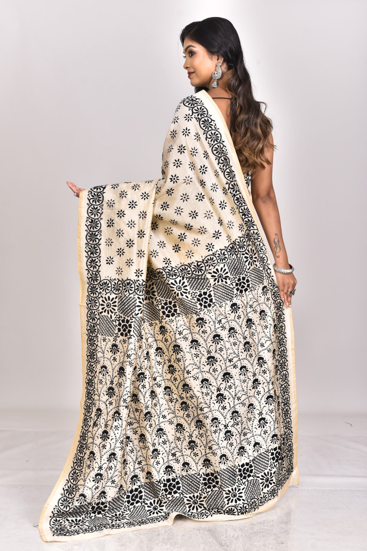 CHANDERI BLOCK FULKARI SAREE