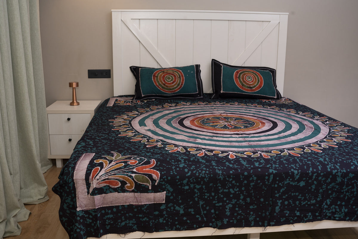 Designer Cotton Multicolor Batik Bedsheet (Double)