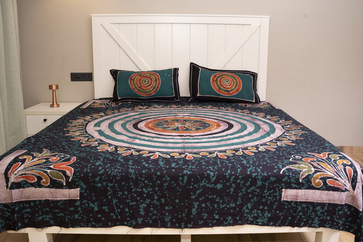 Designer Cotton Multicolor Batik Bedsheet (Double)
