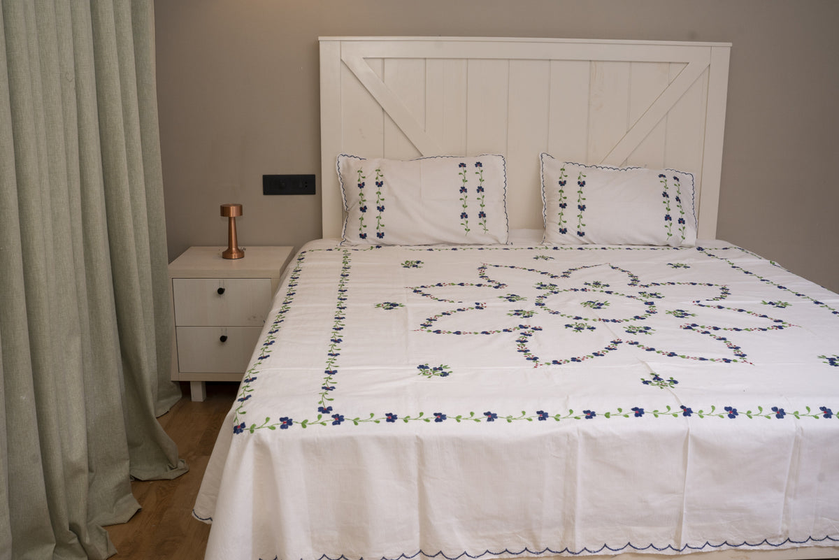 Cotton Ari Kantha Double Bedsheet