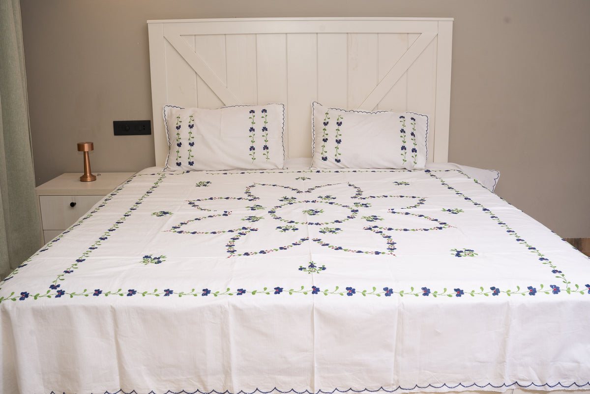 Cotton Ari Kantha Double Bedsheet