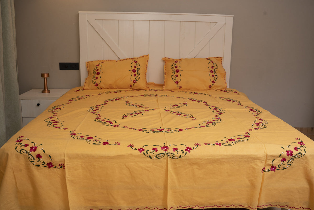 Cotton Ari Kantha Double Bedsheet